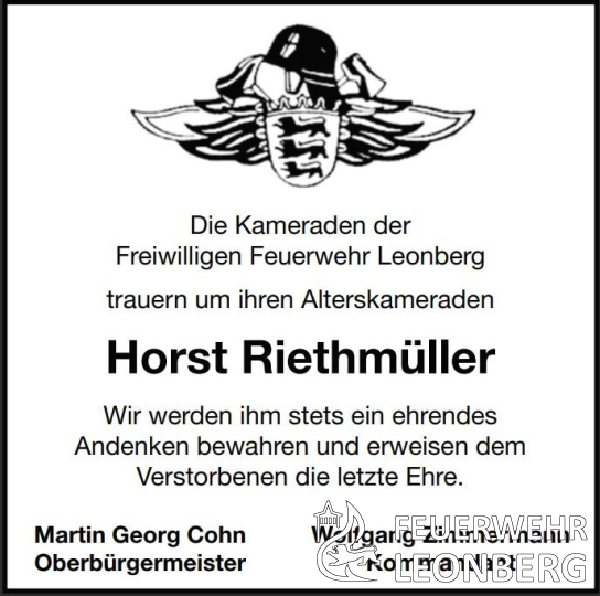 Trauernachricht Horst Riethmüller