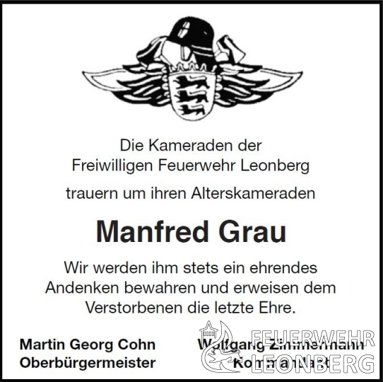 Trauernachricht Manfred Grau